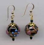 Vintage,"Fiorato", flowered, Black Venetian bead  earrings